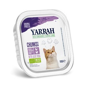 24x100g Yarrah Bio nedves macskatáp- Falatkák: bio csirke, bio pulyka & bio aloe vera