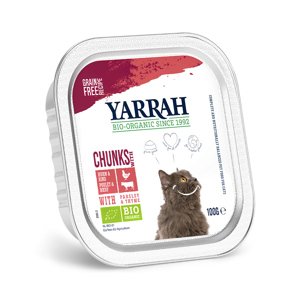 24x100g Yarrah Bio nedves macskatáp- Falatkák: bio csirke, bio marha, bio petrezselyem & bio kakukkfű