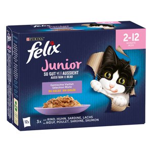 12x85g Felix Fantastic Junior csirke, marha, lazac, szardínia nedves macskatáp