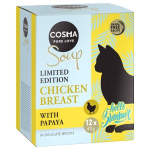 24x40g Cosma Soup  nedves macskatáp- Nyári kiadás: Csirkemell & papaya