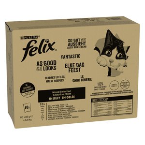 80x85g Felix Fantastic marha, csirke, tonhal, tőkehal nedves macskatáp