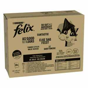 80x85g Felix Fantastic Tonhal, lazac, tőkehal, fekete tőkehal nedves macskatáp