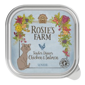 16x100g Rosie's Farm Senior nedves macskatáp- Senior: csirke & lazac