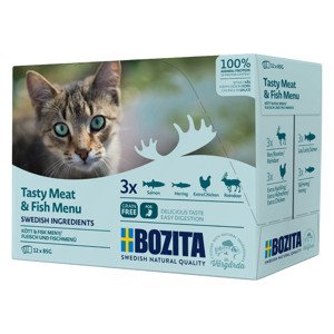 12x85g Bozita falatok hús- és halmenü szószban (4 változat) nedves macskatáp