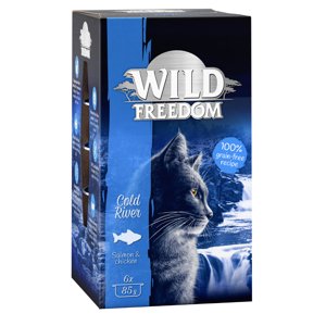 24x85g Wild Freedom Adult tálcás nedves macskatáp- Cold River - tőkehal & csirke