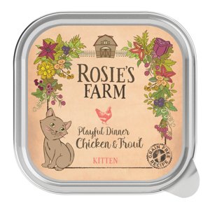 16 x 100 g Rosie's Farm Kitten csirke & pisztráng nedves macskatáp 10% árengedménnyel